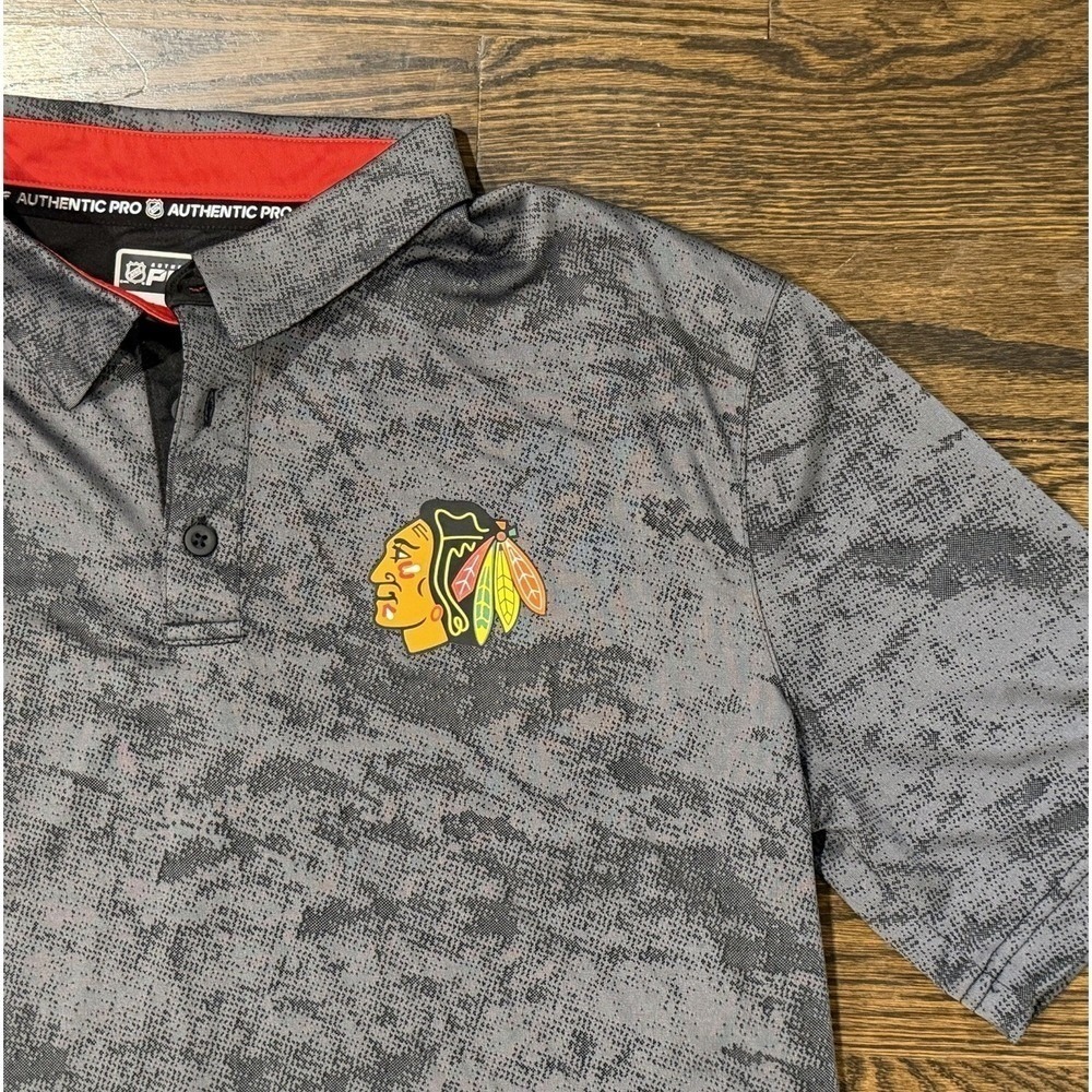 Fanatics Chicago Blackhawks Grey Polo Shirt Men's Large L Hockey NHL‎
